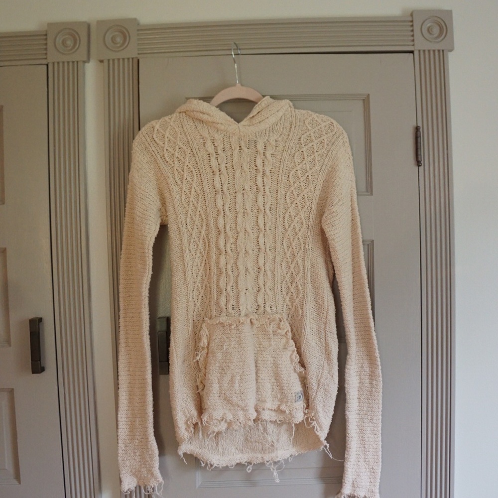 Cable knit hoodie sweater.